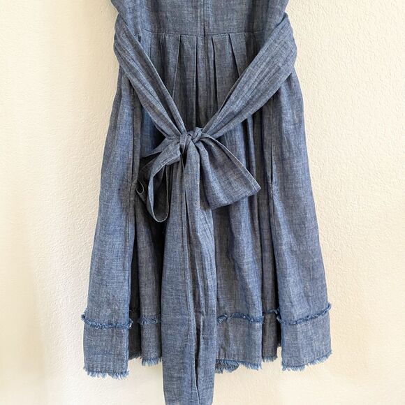 Talbots Women’s Chambray Blue Denim Tie Back Sundress 100% Cotton SZ 12 Zipper - Picture 4 of 11